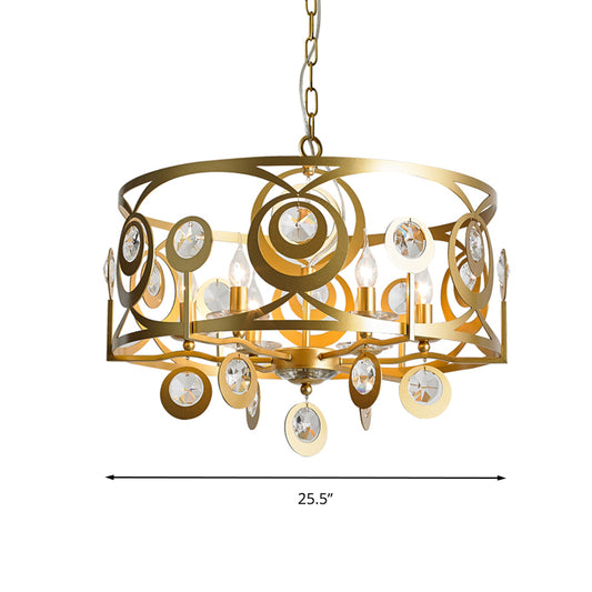 Round Bedroom Hanging Chandelier Postmodern Crystal Encrusted 4/6 Lights Gold Ceiling Pendant Clearhalo 'Ceiling Lights' 'Chandeliers' Lighting' options 286823