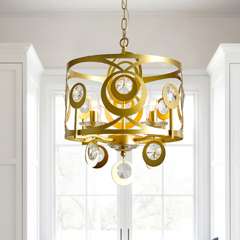 Round Bedroom Hanging Chandelier Postmodern Crystal Encrusted 4/6 Lights Gold Ceiling Pendant Clearhalo 'Ceiling Lights' 'Chandeliers' Lighting' options 286824