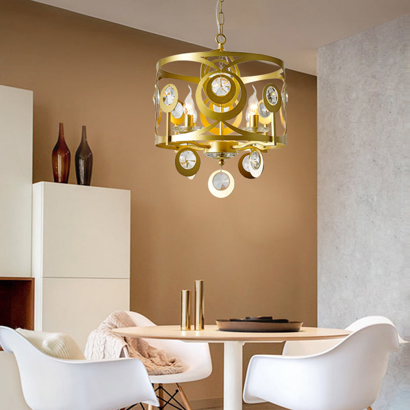 Round Bedroom Hanging Chandelier Postmodern Crystal Encrusted 4/6 Lights Gold Ceiling Pendant Clearhalo 'Ceiling Lights' 'Chandeliers' Lighting' options 286825