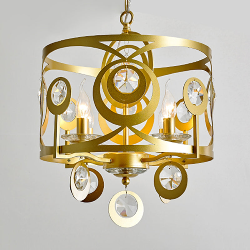 Round Bedroom Hanging Chandelier Postmodern Crystal Encrusted 4/6 Lights Gold Ceiling Pendant Clearhalo 'Ceiling Lights' 'Chandeliers' Lighting' options 286826