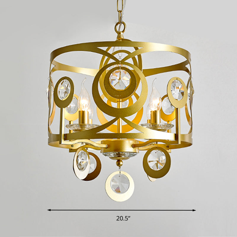 Round Bedroom Hanging Chandelier Postmodern Crystal Encrusted 4/6 Lights Gold Ceiling Pendant Clearhalo 'Ceiling Lights' 'Chandeliers' Lighting' options 286827