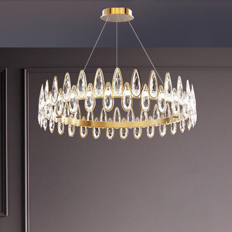 Gold Ring Ceiling Pendant Light Simple Style Teardrop Crystal Living Room LED Hanging Chandelier Clearhalo 'Ceiling Lights' 'Chandeliers' Lighting' options 286829