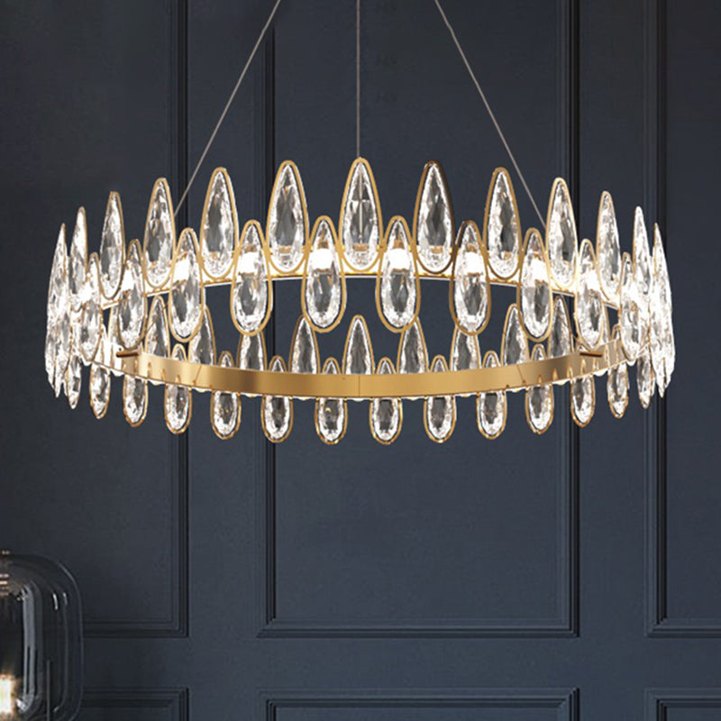 Gold Ring Ceiling Pendant Light Simple Style Teardrop Crystal Living Room LED Hanging Chandelier Clearhalo 'Ceiling Lights' 'Chandeliers' Lighting' options 286830