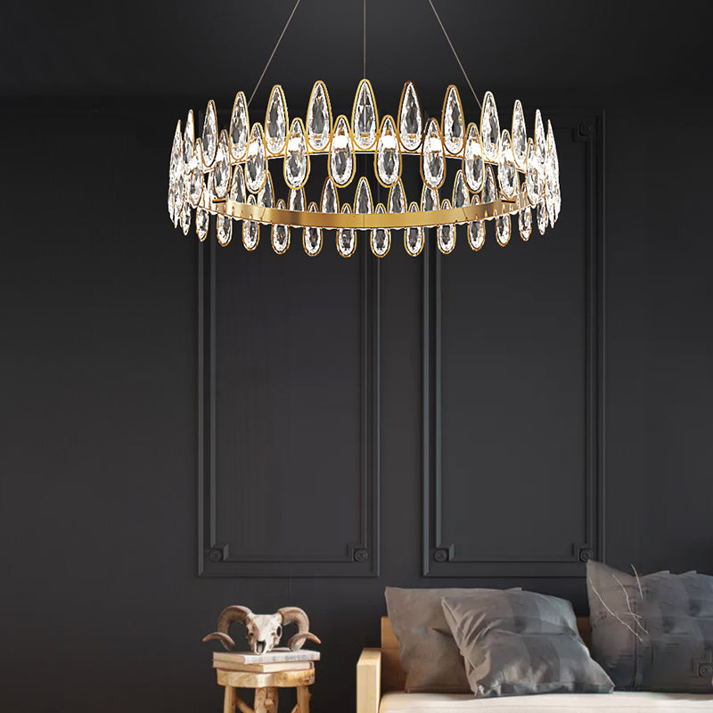 Gold Ring Ceiling Pendant Light Simple Style Teardrop Crystal Living Room LED Hanging Chandelier Clearhalo 'Ceiling Lights' 'Chandeliers' Lighting' options 286831