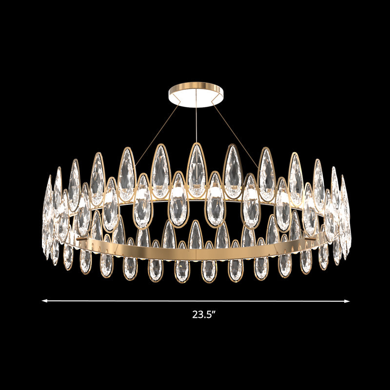 Gold Ring Ceiling Pendant Light Simple Style Teardrop Crystal Living Room LED Hanging Chandelier Clearhalo 'Ceiling Lights' 'Chandeliers' Lighting' options 286833