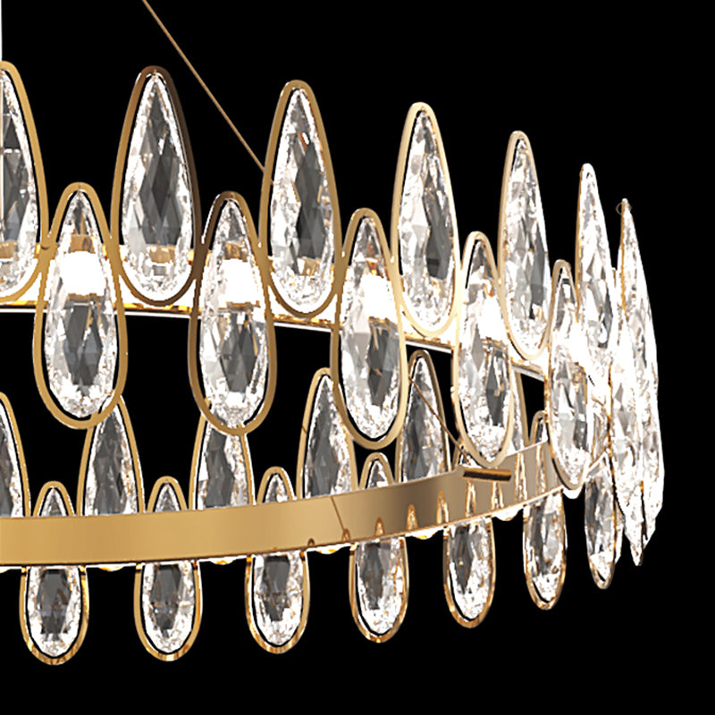 Gold Ring Ceiling Pendant Light Simple Style Teardrop Crystal Living Room LED Hanging Chandelier Clearhalo 'Ceiling Lights' 'Chandeliers' Lighting' options 286834