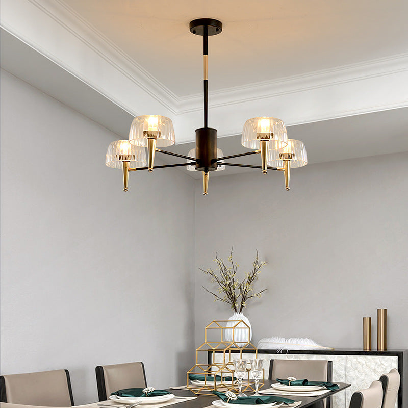 Sputnik Clear Glass Suspension Pendant Light Simple Style 3/5/6 Lights Living Room Chandelier Light in Gold 5 Gold Clearhalo 'Ceiling Lights' 'Chandeliers' Lighting' options 286840_70d46666-a7d2-4ec0-9d1a-f9942c025952