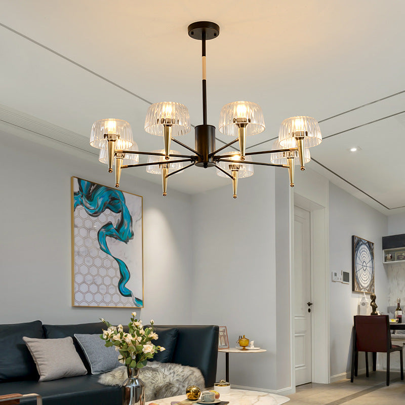 Sputnik Clear Glass Suspension Pendant Light Simple Style 3/5/6 Lights Living Room Chandelier Light in Gold 8 Gold Clearhalo 'Ceiling Lights' 'Chandeliers' Lighting' options 286846_61525d37-c26b-4fbf-a480-69c1d7808f43