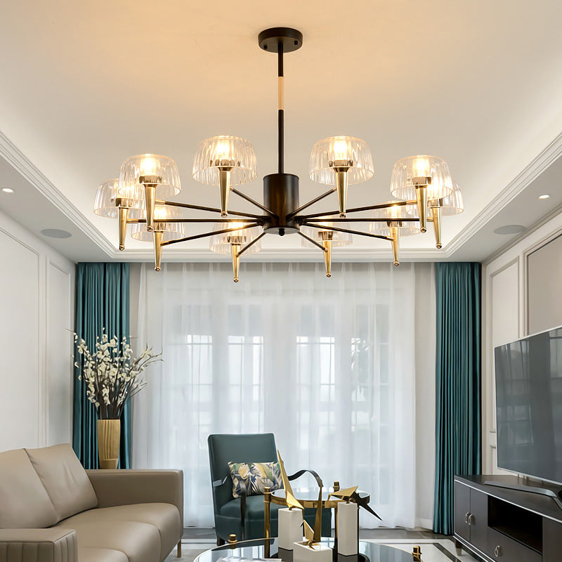 Sputnik Clear Glass Suspension Pendant Light Simple Style 3/5/6 Lights Living Room Chandelier Light in Gold 10 Gold Clearhalo 'Ceiling Lights' 'Chandeliers' Lighting' options 286849_71b1ca8f-f2f3-4043-994d-a33467dab521