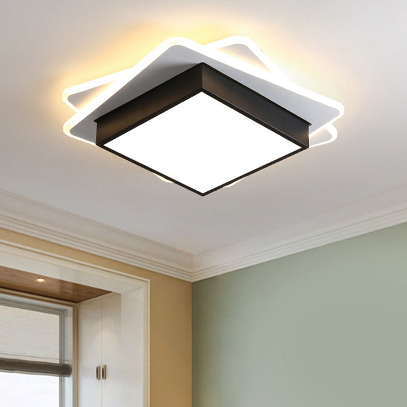 Black Square Flush Mount Light Contemporary Acrylic LED Ceiling Light Fixture in Warm/White Lighting Black Clearhalo 'Ceiling Lights' 'Close To Ceiling Lights' 'Close to ceiling' 'Flush mount' Lighting' 286853