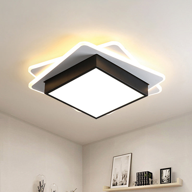 Black Square Flush Mount Light Contemporary Acrylic LED Ceiling Light Fixture in Warm/White Lighting Clearhalo 'Ceiling Lights' 'Close To Ceiling Lights' 'Close to ceiling' 'Flush mount' Lighting' 286854