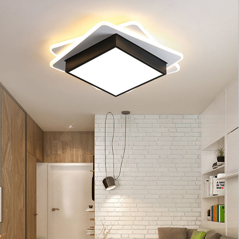 Black Square Flush Mount Light Contemporary Acrylic LED Ceiling Light Fixture in Warm/White Lighting Clearhalo 'Ceiling Lights' 'Close To Ceiling Lights' 'Close to ceiling' 'Flush mount' Lighting' 286855