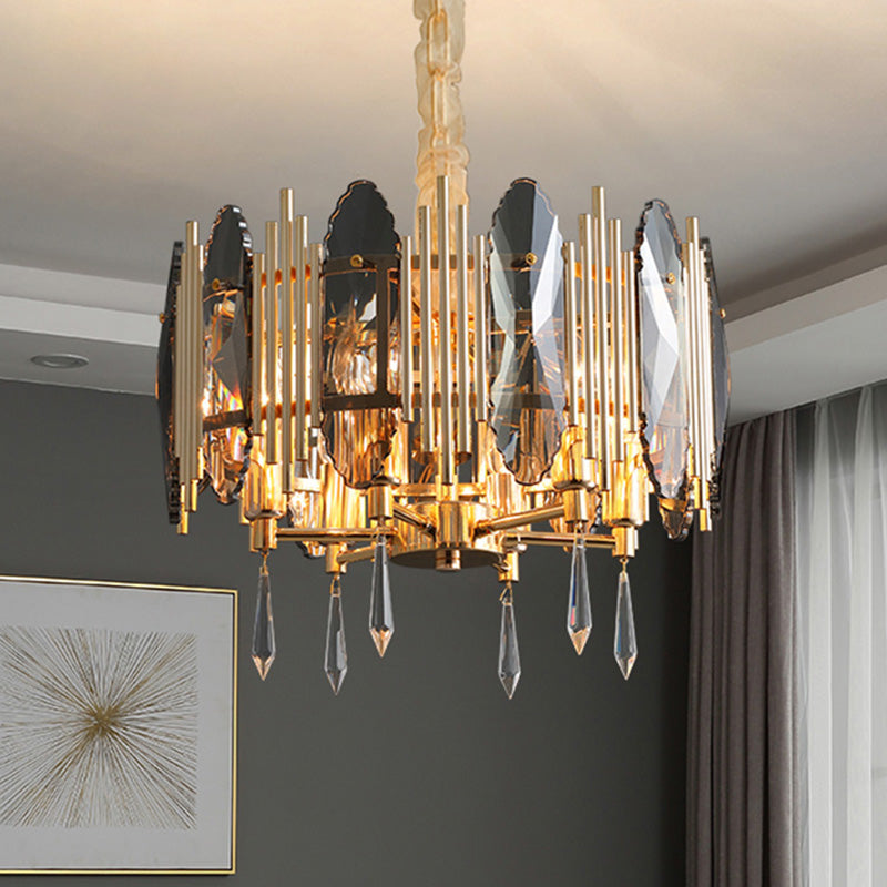 Crystal Block Gold Chandelier Light Fixture Round 6 Heads Traditional Pendant Lighting Clearhalo 'Ceiling Lights' 'Chandeliers' Lighting' options 286860