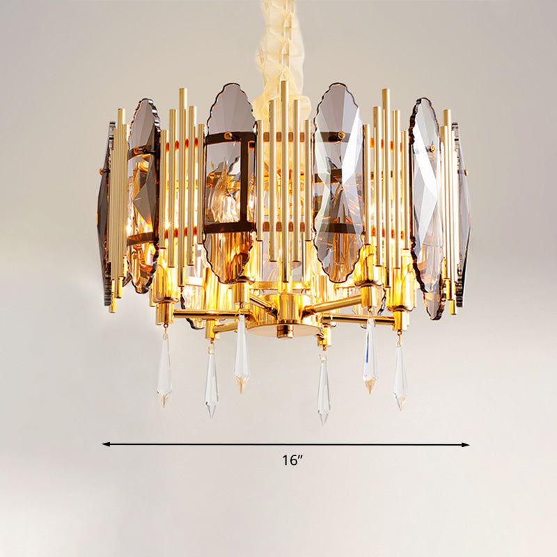 Crystal Block Gold Chandelier Light Fixture Round 6 Heads Traditional Pendant Lighting Clearhalo 'Ceiling Lights' 'Chandeliers' Lighting' options 286863