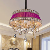 Candle Style Crystal Drop Ceiling Lamp Contemporary 5 Heads Living Room Chandelier Lighting in Blue/Purple with Fabric Shade Clearhalo 'Ceiling Lights' 'Chandeliers' Lighting' options 286872