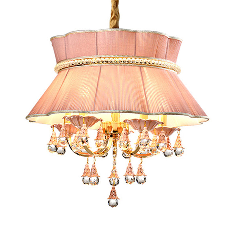 Modern Candelabra Hanging Light Kit 5 Heads Crystal Drop Pendant Chandelier in Blue/Pink with Fabric Shade Clearhalo 'Ceiling Lights' 'Chandeliers' Lighting' options 286913