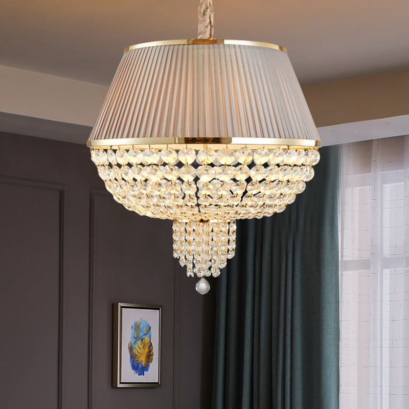5 Lights Dome Ceiling Light Fixture Simple Style Blue/Gray Crystal Strand Chandelier Pendant Light Grey Clearhalo 'Ceiling Lights' 'Chandeliers' Lighting' options 286914_b7538b55-42fc-4a2c-a2c9-929987046ff9