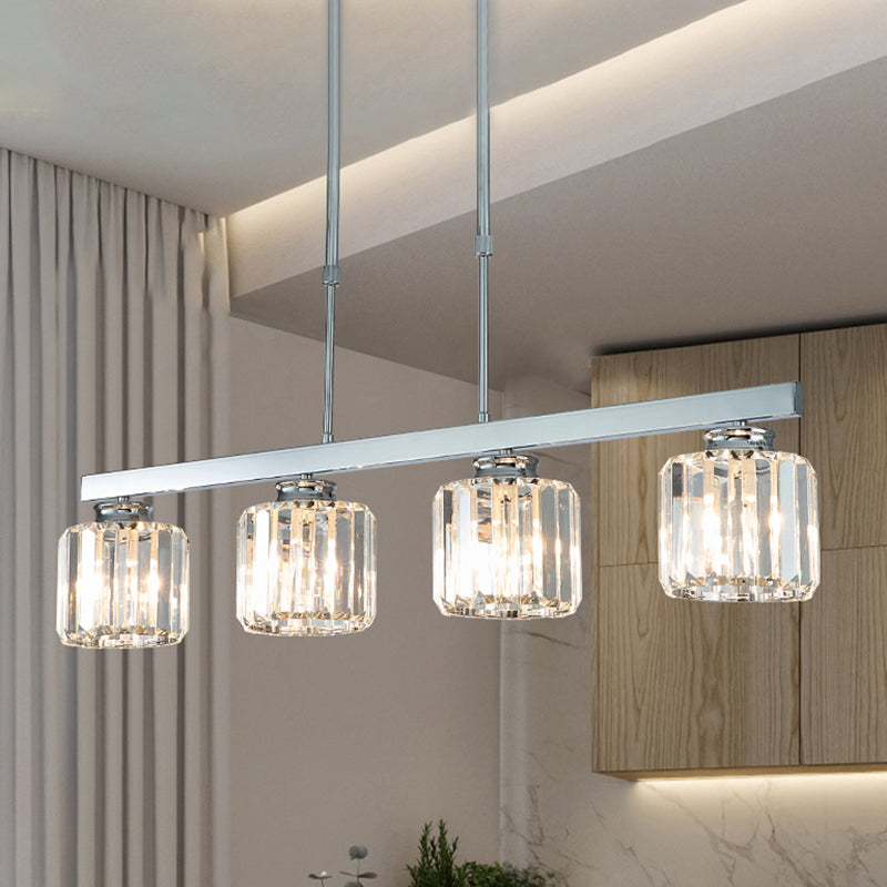 Linear Dining Room Hanging Light Fixture Simple Tri-Sided Crystal Rod 3/4 Heads Silver Island Lamp Clearhalo 'Ceiling Lights' 'Island Lights' Lighting' 286925