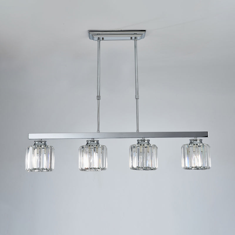 Linear Dining Room Hanging Light Fixture Simple Tri-Sided Crystal Rod 3/4 Heads Silver Island Lamp Clearhalo 'Ceiling Lights' 'Island Lights' Lighting' 286927