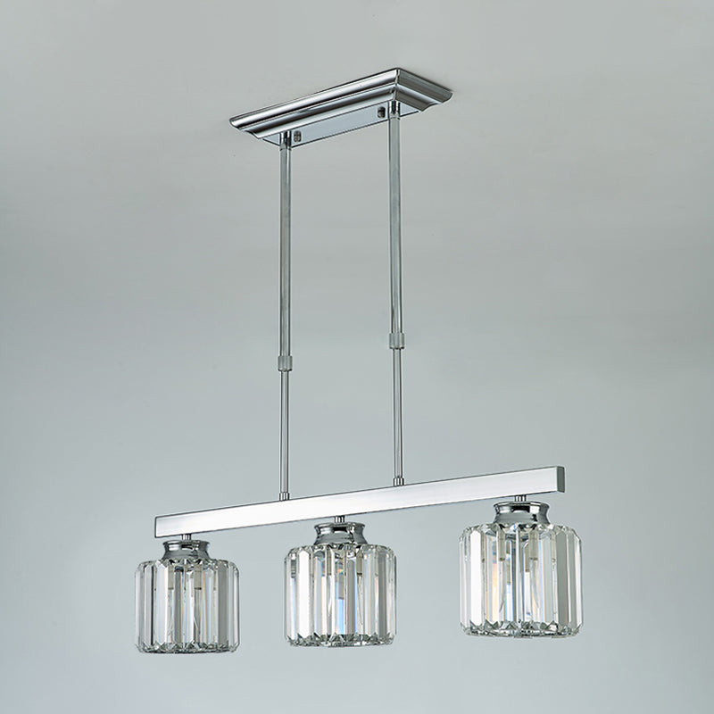 Linear Dining Room Hanging Light Fixture Simple Tri-Sided Crystal Rod 3/4 Heads Silver Island Lamp Clearhalo 'Ceiling Lights' 'Island Lights' Lighting' 286931