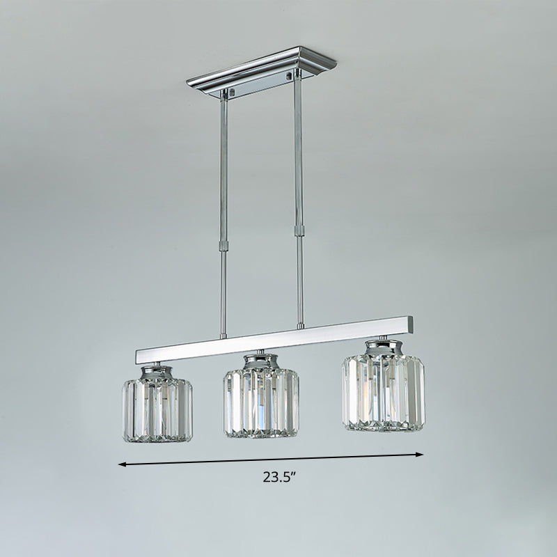 Linear Dining Room Hanging Light Fixture Simple Tri-Sided Crystal Rod 3/4 Heads Silver Island Lamp Clearhalo 'Ceiling Lights' 'Island Lights' Lighting' 286932