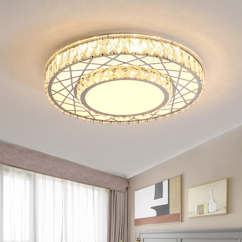 Drum Flush Mount Lamp Minimalist K9 Crystal White LED Ceiling Light in Warm/White Light White Clearhalo 'Ceiling Lights' 'Close To Ceiling Lights' 'Close to ceiling' 'Flush mount' Lighting' 286934