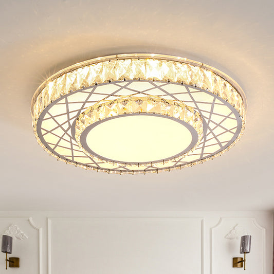 Drum Flush Mount Lamp Minimalist K9 Crystal White LED Ceiling Light in Warm/White Light Clearhalo 'Ceiling Lights' 'Close To Ceiling Lights' 'Close to ceiling' 'Flush mount' Lighting' 286935