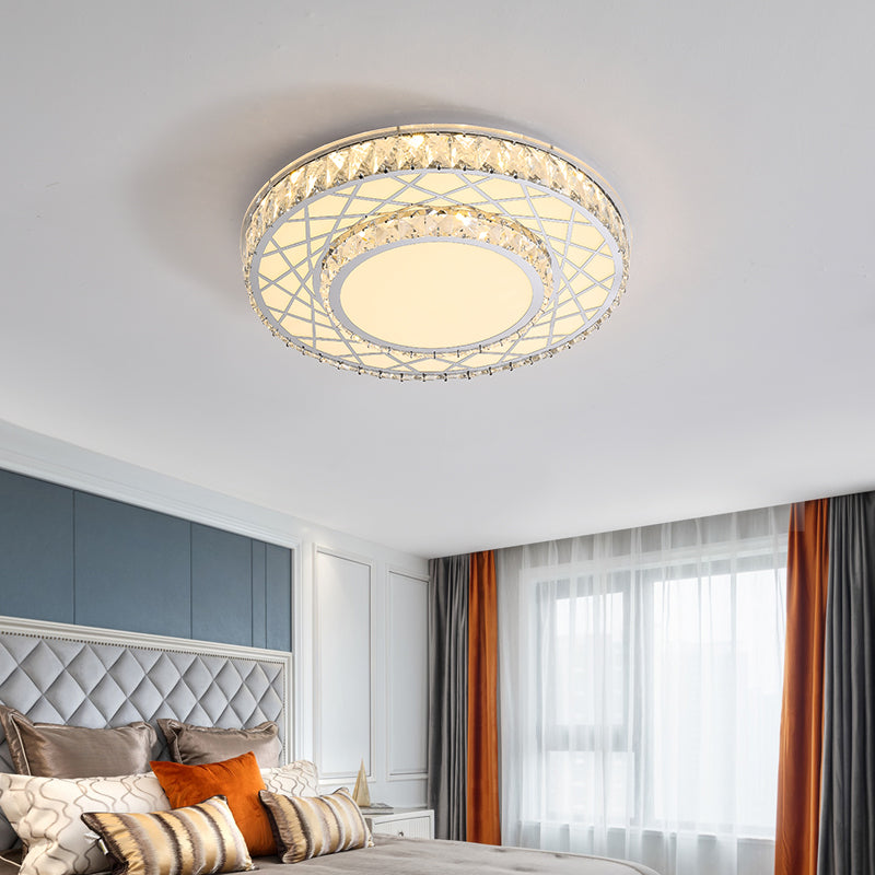 Drum Flush Mount Lamp Minimalist K9 Crystal White LED Ceiling Light in Warm/White Light Clearhalo 'Ceiling Lights' 'Close To Ceiling Lights' 'Close to ceiling' 'Flush mount' Lighting' 286936