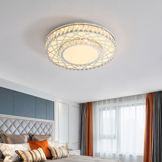 Drum Flush Mount Lamp Minimalist K9 Crystal White LED Ceiling Light in Warm/White Light Clearhalo 'Ceiling Lights' 'Close To Ceiling Lights' 'Close to ceiling' 'Flush mount' Lighting' 286936