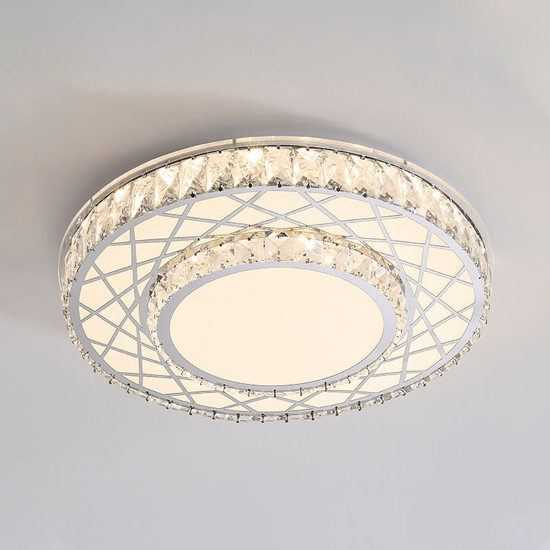 Drum Flush Mount Lamp Minimalist K9 Crystal White LED Ceiling Light in Warm/White Light Clearhalo 'Ceiling Lights' 'Close To Ceiling Lights' 'Close to ceiling' 'Flush mount' Lighting' 286937