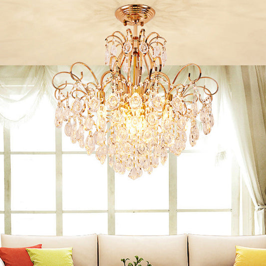 Gold Cascade Ceiling Mounted Fixture Modernism 7 Lights Living Room Semi Flush Light Gold Clearhalo 'Ceiling Lights' 'Close To Ceiling Lights' 'Close to ceiling' 'Semi-flushmount' Lighting' 286964