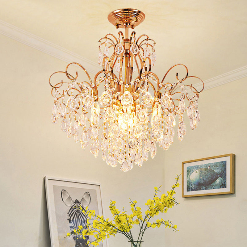 Gold Cascade Ceiling Mounted Fixture Modernism 7 Lights Living Room Semi Flush Light Clearhalo 'Ceiling Lights' 'Close To Ceiling Lights' 'Close to ceiling' 'Semi-flushmount' Lighting' 286965