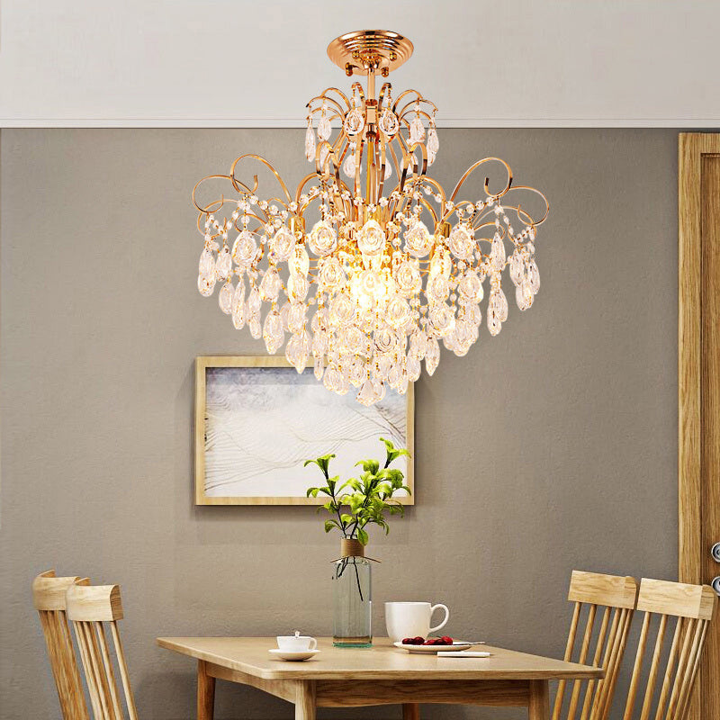 Gold Cascade Ceiling Mounted Fixture Modernism 7 Lights Living Room Semi Flush Light Clearhalo 'Ceiling Lights' 'Close To Ceiling Lights' 'Close to ceiling' 'Semi-flushmount' Lighting' 286966