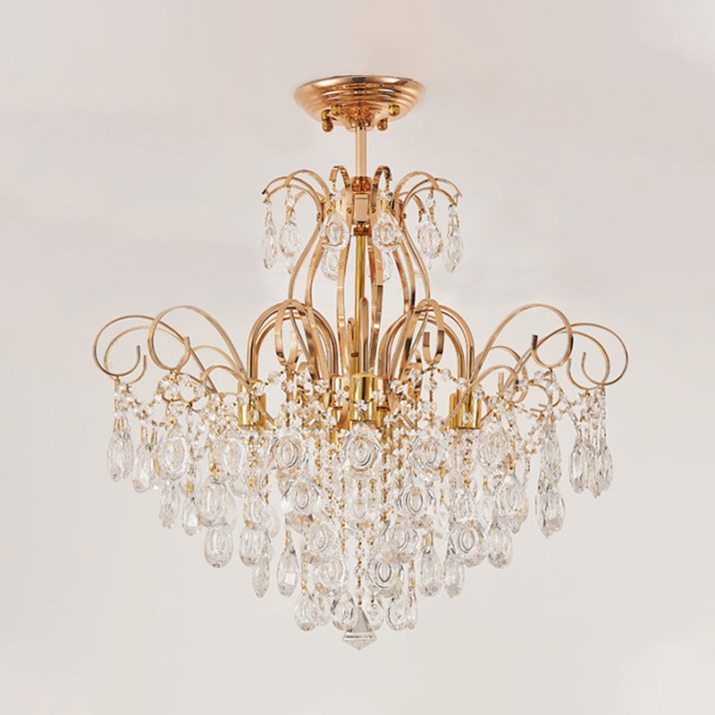 Gold Cascade Ceiling Mounted Fixture Modernism 7 Lights Living Room Semi Flush Light Clearhalo 'Ceiling Lights' 'Close To Ceiling Lights' 'Close to ceiling' 'Semi-flushmount' Lighting' 286967