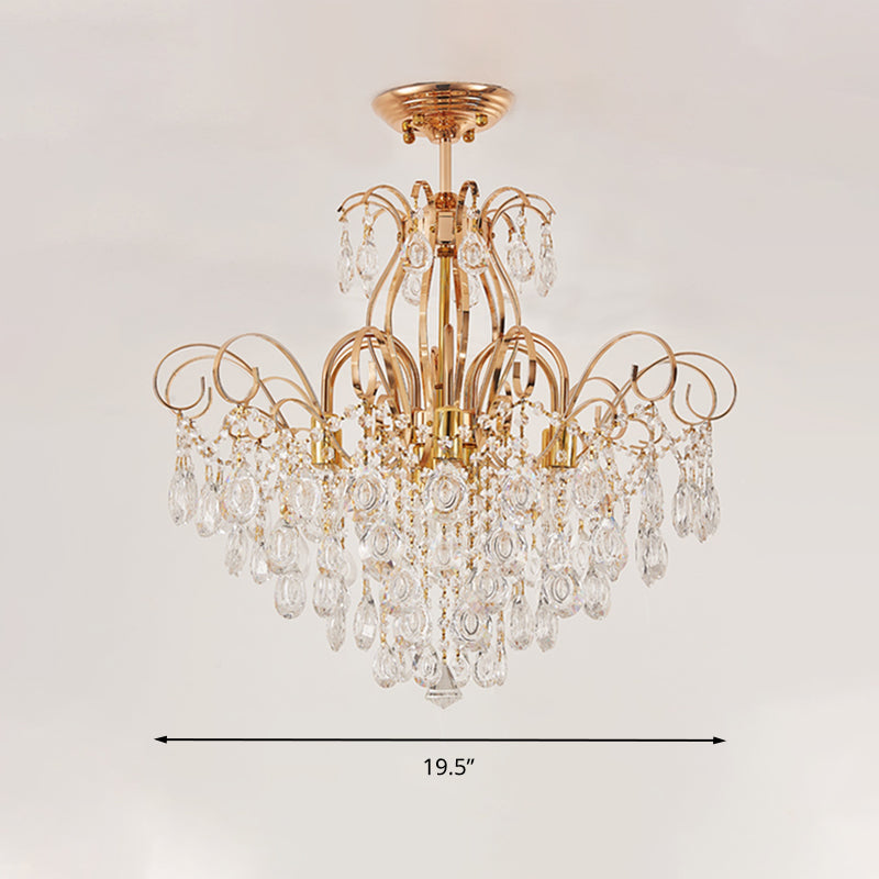 Gold Cascade Ceiling Mounted Fixture Modernism 7 Lights Living Room Semi Flush Light Clearhalo 'Ceiling Lights' 'Close To Ceiling Lights' 'Close to ceiling' 'Semi-flushmount' Lighting' 286968