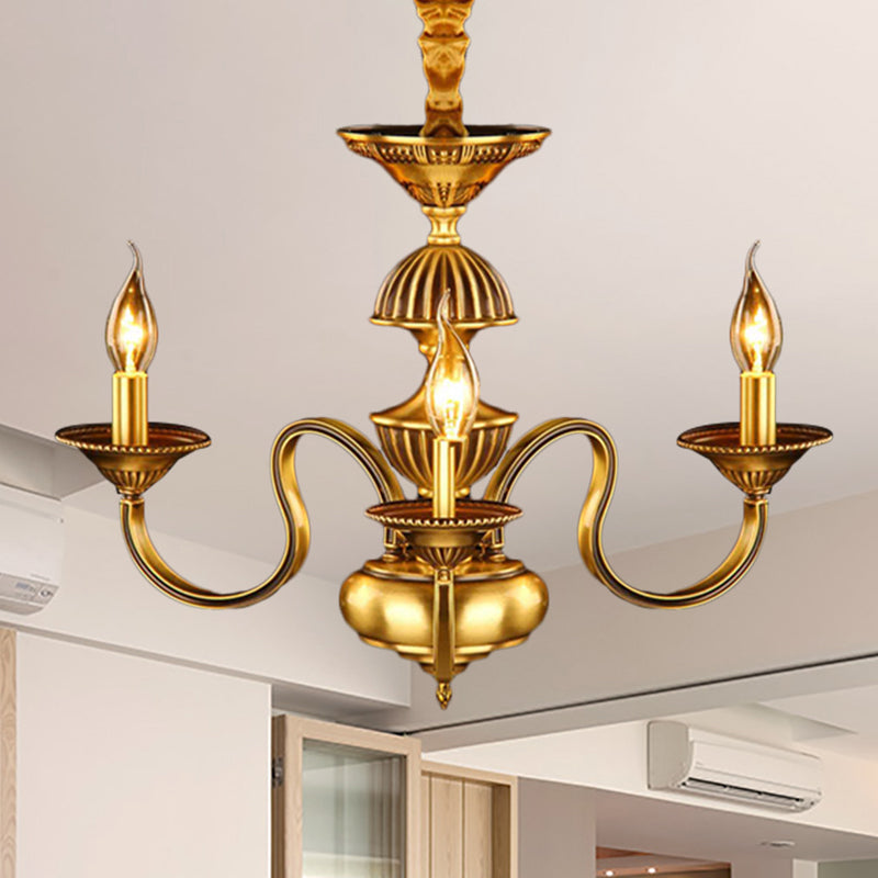 Candle Metal Pendant Chandelier Colonialism 3/5/6 Lights Dining Room Suspended Lighting Fixture in Brass Clearhalo 'Ceiling Lights' 'Chandeliers' Lighting' options 287001