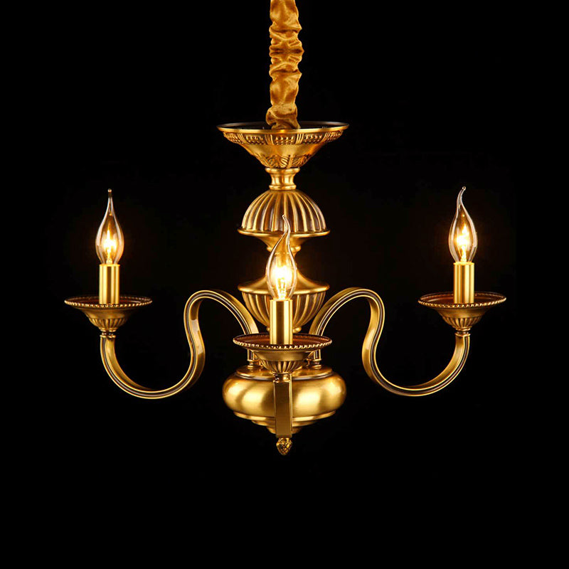 Candle Metal Pendant Chandelier Colonialism 3/5/6 Lights Dining Room Suspended Lighting Fixture in Brass Clearhalo 'Ceiling Lights' 'Chandeliers' Lighting' options 287003