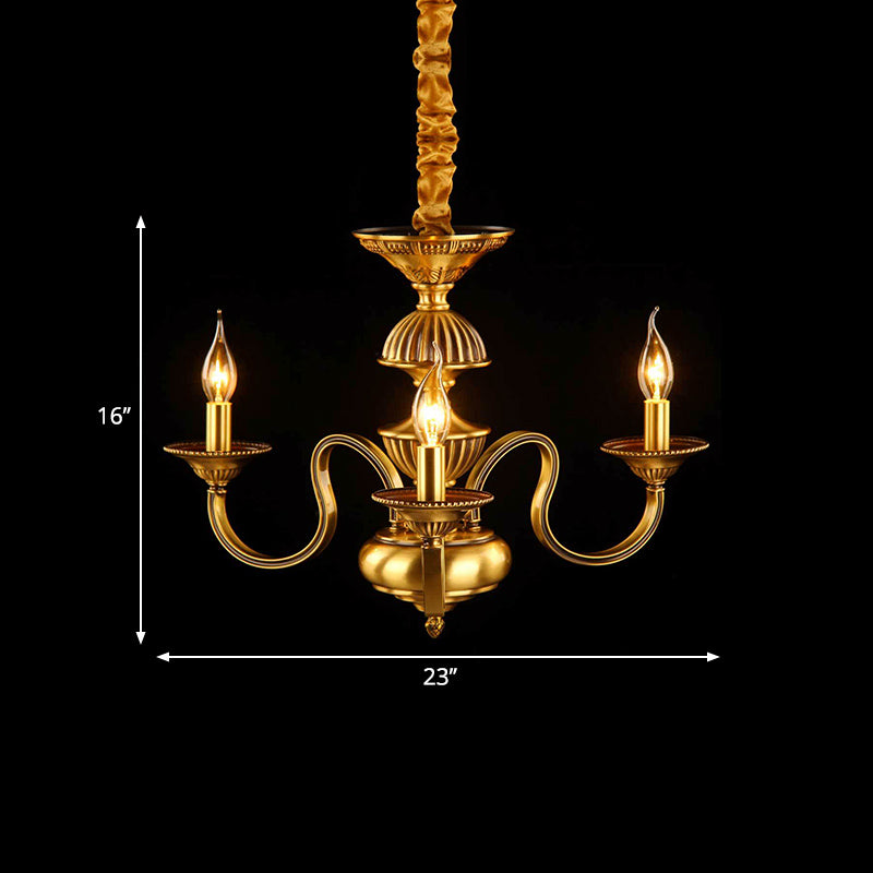 Candle Metal Pendant Chandelier Colonialism 3/5/6 Lights Dining Room Suspended Lighting Fixture in Brass Clearhalo 'Ceiling Lights' 'Chandeliers' Lighting' options 287004