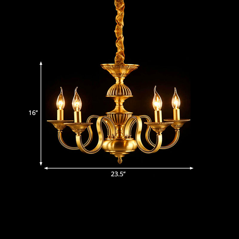 Candle Metal Pendant Chandelier Colonialism 3/5/6 Lights Dining Room Suspended Lighting Fixture in Brass Clearhalo 'Ceiling Lights' 'Chandeliers' Lighting' options 287006