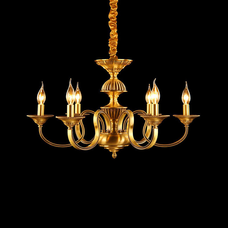 Candle Metal Pendant Chandelier Colonialism 3/5/6 Lights Dining Room Suspended Lighting Fixture in Brass 6 Brass Clearhalo 'Ceiling Lights' 'Chandeliers' Lighting' options 287007_94657948-86da-491c-a3a4-80952b24df05