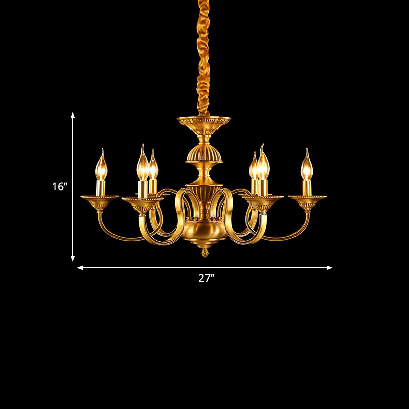 Candle Metal Pendant Chandelier Colonialism 3/5/6 Lights Dining Room Suspended Lighting Fixture in Brass Clearhalo 'Ceiling Lights' 'Chandeliers' Lighting' options 287008