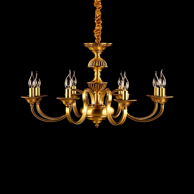 Candle Metal Pendant Chandelier Colonialism 3/5/6 Lights Dining Room Suspended Lighting Fixture in Brass 8 Brass Clearhalo 'Ceiling Lights' 'Chandeliers' Lighting' options 287010_e8726ad1-f5bd-41fd-9ad8-2579ed587338