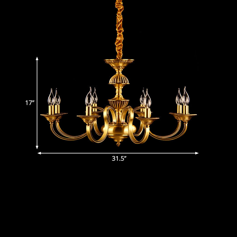Candle Metal Pendant Chandelier Colonialism 3/5/6 Lights Dining Room Suspended Lighting Fixture in Brass Clearhalo 'Ceiling Lights' 'Chandeliers' Lighting' options 287011