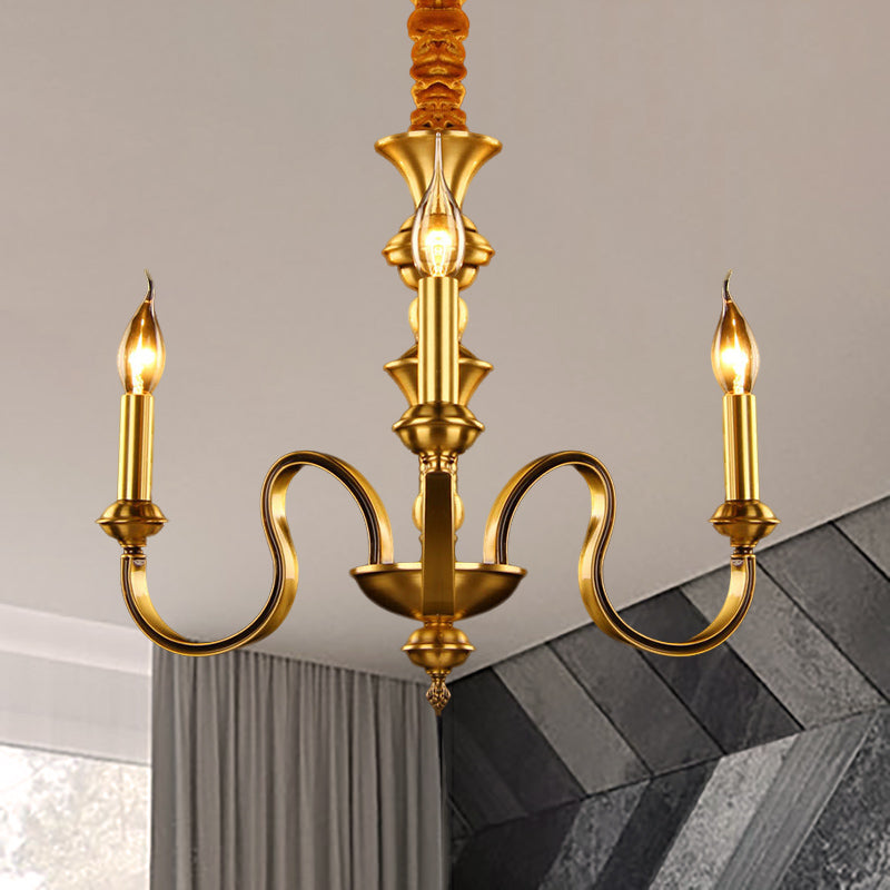 Gold Candle Shape Ceiling Pendant Light Colonialism Metal 3/5/6 Heads Living Room Chandelier Lamp Clearhalo 'Ceiling Lights' 'Chandeliers' Lighting' options 287013