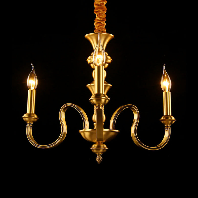 Gold Candle Shape Ceiling Pendant Light Colonialism Metal 3/5/6 Heads Living Room Chandelier Lamp Clearhalo 'Ceiling Lights' 'Chandeliers' Lighting' options 287015