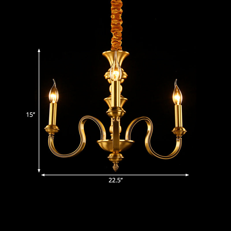 Gold Candle Shape Ceiling Pendant Light Colonialism Metal 3/5/6 Heads Living Room Chandelier Lamp Clearhalo 'Ceiling Lights' 'Chandeliers' Lighting' options 287016