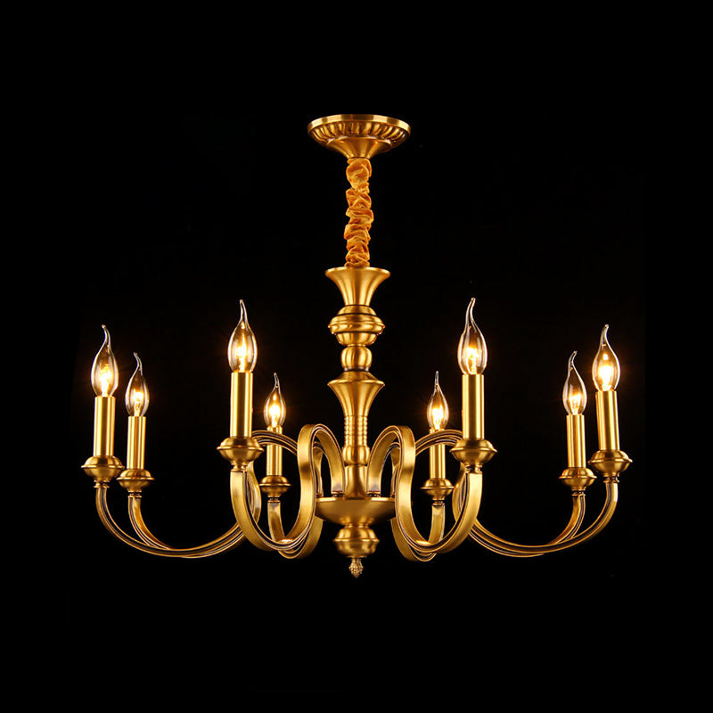 Gold Candle Shape Ceiling Pendant Light Colonialism Metal 3/5/6 Heads Living Room Chandelier Lamp Clearhalo 'Ceiling Lights' 'Chandeliers' Lighting' options 287022