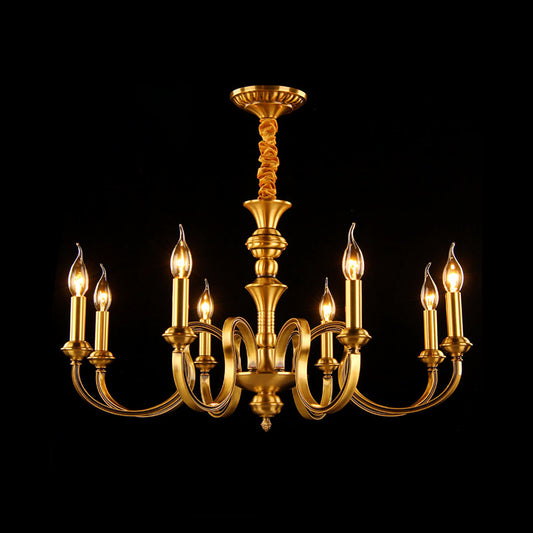 Gold Candle Shape Ceiling Pendant Light Colonialism Metal 3/5/6 Heads Living Room Chandelier Lamp Clearhalo 'Ceiling Lights' 'Chandeliers' Lighting' options 287022