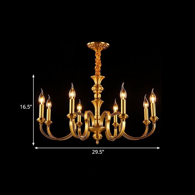 Gold Candle Shape Ceiling Pendant Light Colonialism Metal 3/5/6 Heads Living Room Chandelier Lamp Clearhalo 'Ceiling Lights' 'Chandeliers' Lighting' options 287023