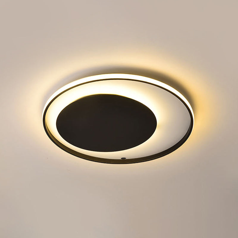 Black Circle Ceiling Lamp Simple Style Acrylic 18"/23.5" Wide LED Flush Mount Lighting in Warm/White Light Black Clearhalo 'Ceiling Lights' 'Close To Ceiling Lights' 'Close to ceiling' 'Flush mount' Lighting' 287024